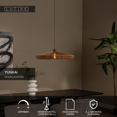 Lucide YUNKAI - Pendelleuchten - Ø 70 cm - 1xE27 - Natürlich